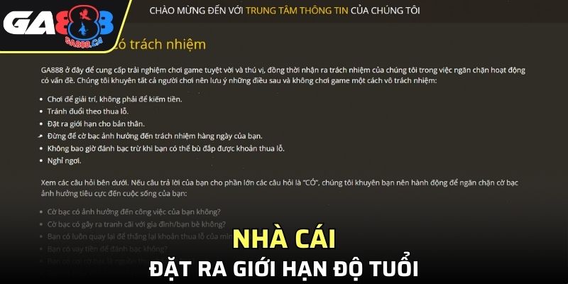 Nhà cái đặt ra giới hạn độ tuổi cho người tham gia